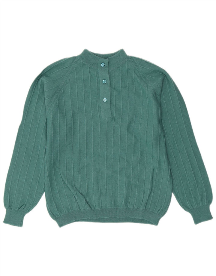 VINTAGE Womens Button Neck Jumper Sweater UK 14 Medium Green