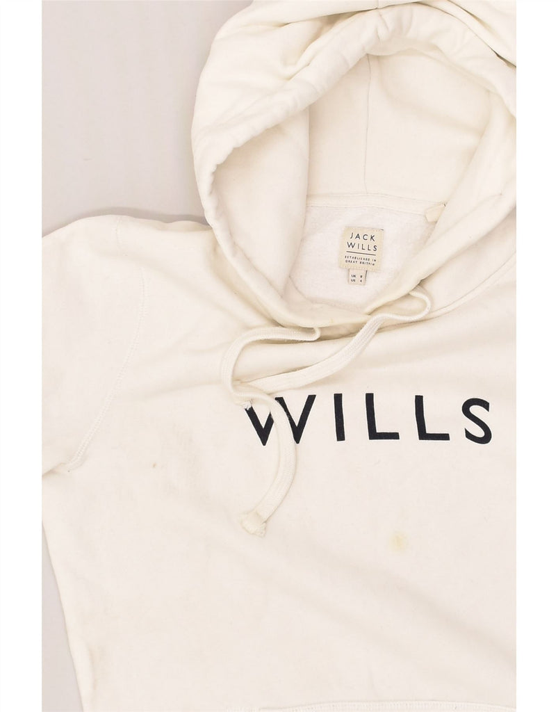 JACK WILLS Womens Graphic Hoodie Jumper UK 8 Small White Cotton | Vintage Jack Wills | Thrift | Second-Hand Jack Wills | Used Clothing | Messina Hembry 