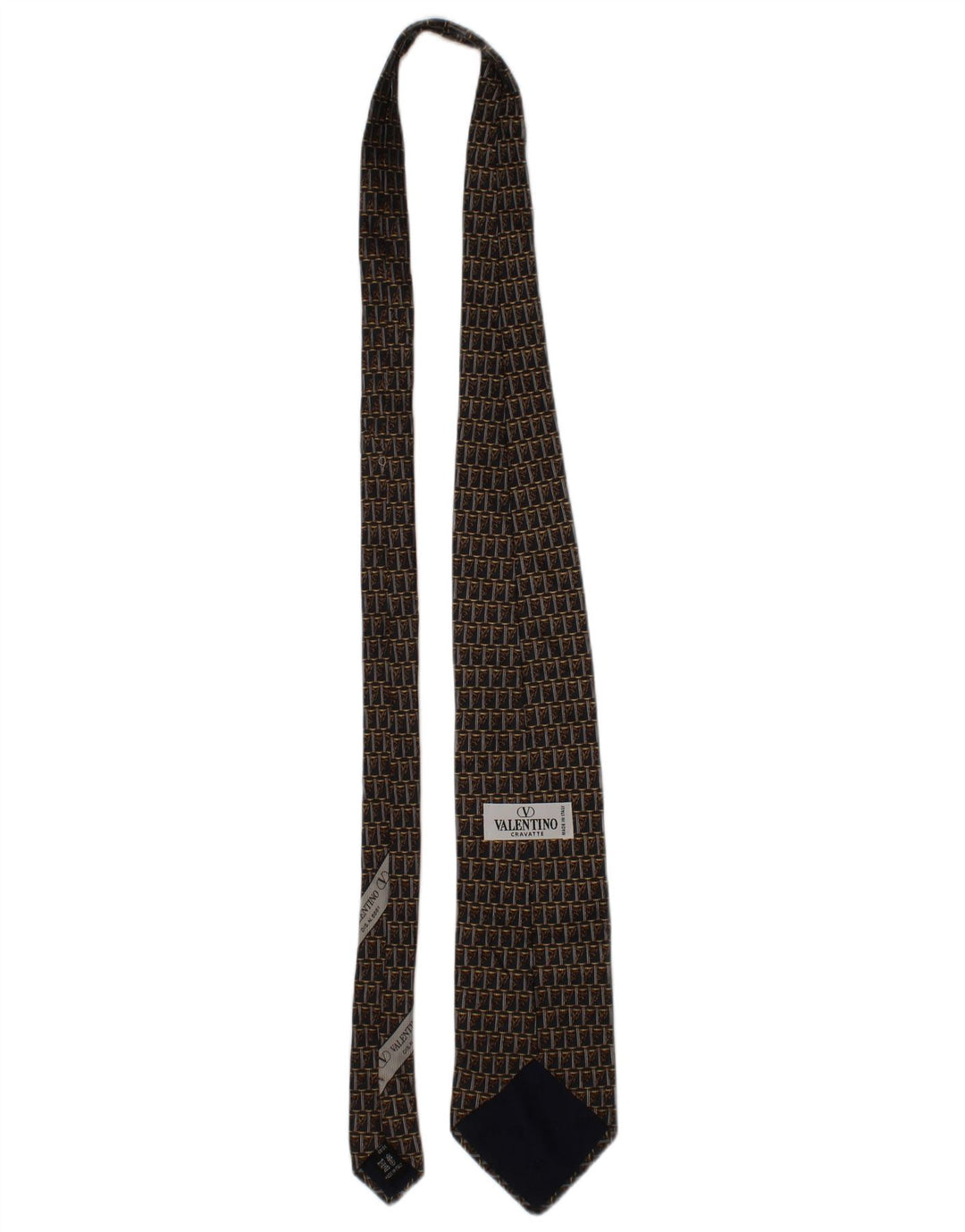 Valentino Mens Cravatte Tie One Size Brown Geometric Silk Designer
