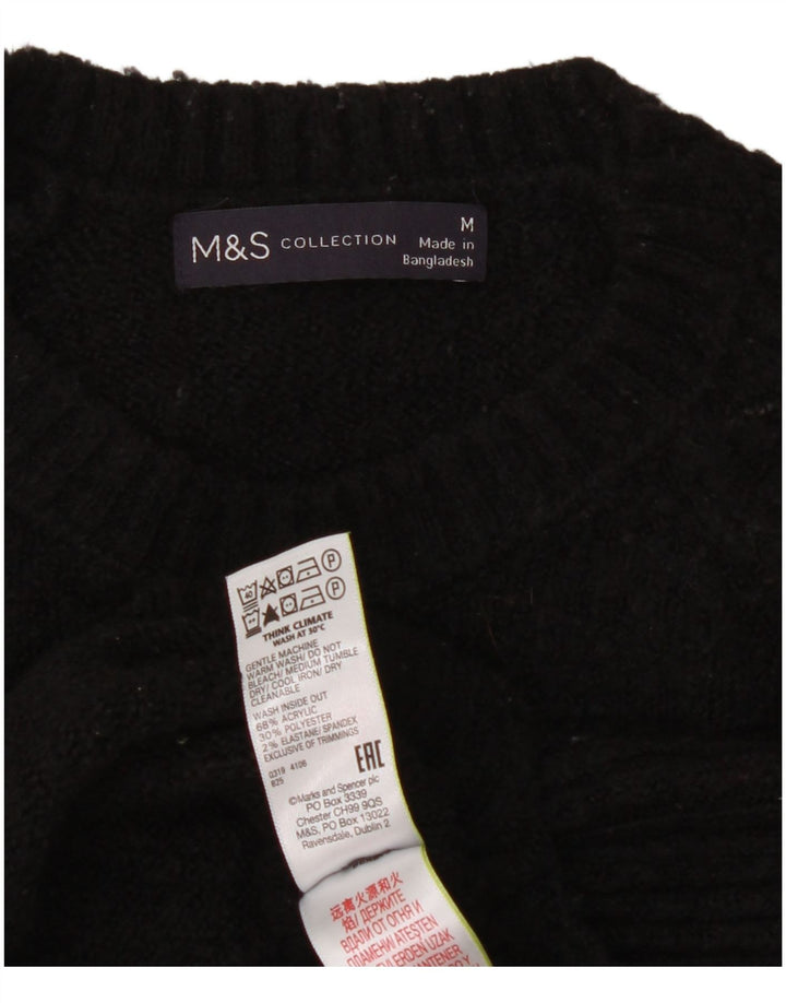 Marks & Spencer Womens Crop Crew Neck Jumper Sweater UK 14 Medium Black