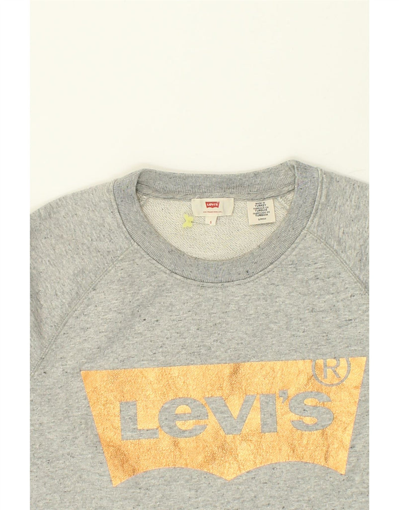 LEVI'S Womens Crop Graphic Sweatshirt Jumper UK 10 Small Grey Cotton Vintage Levi's and Second-Hand Levi's from Messina Hembry 