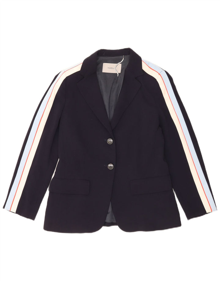 Marella Womens 2 Button Blazer Jacket UK 8 Small Navy Blue Striped Acetate