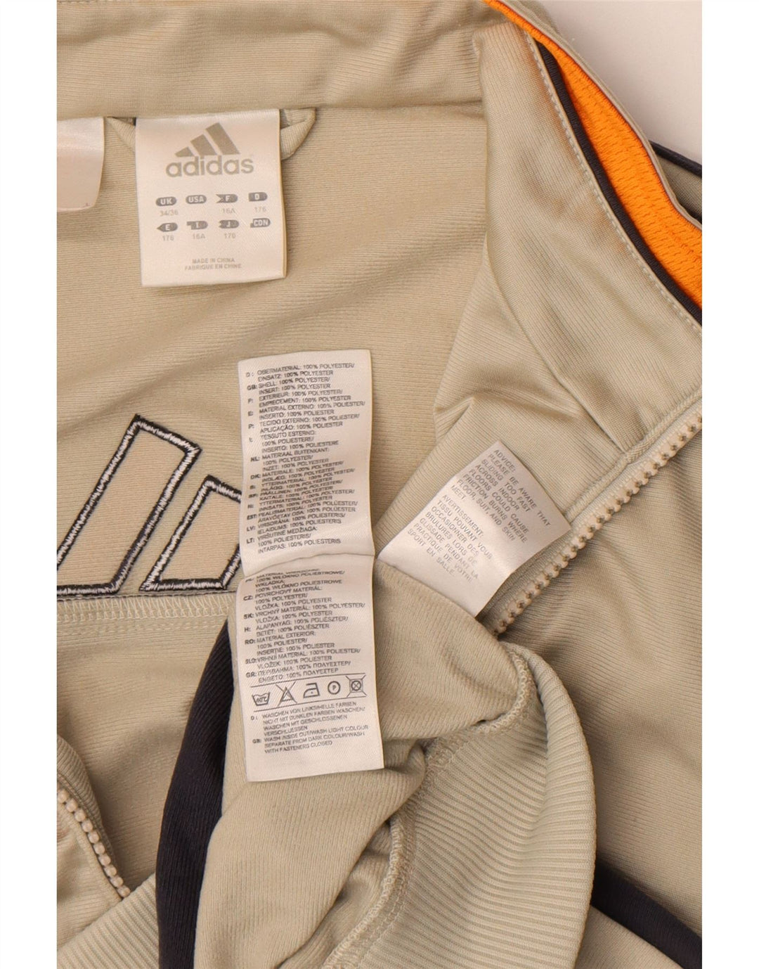 Adidas Boys Graphic Tracksuit Top Jacket 15-16 Years Beige Colourblock