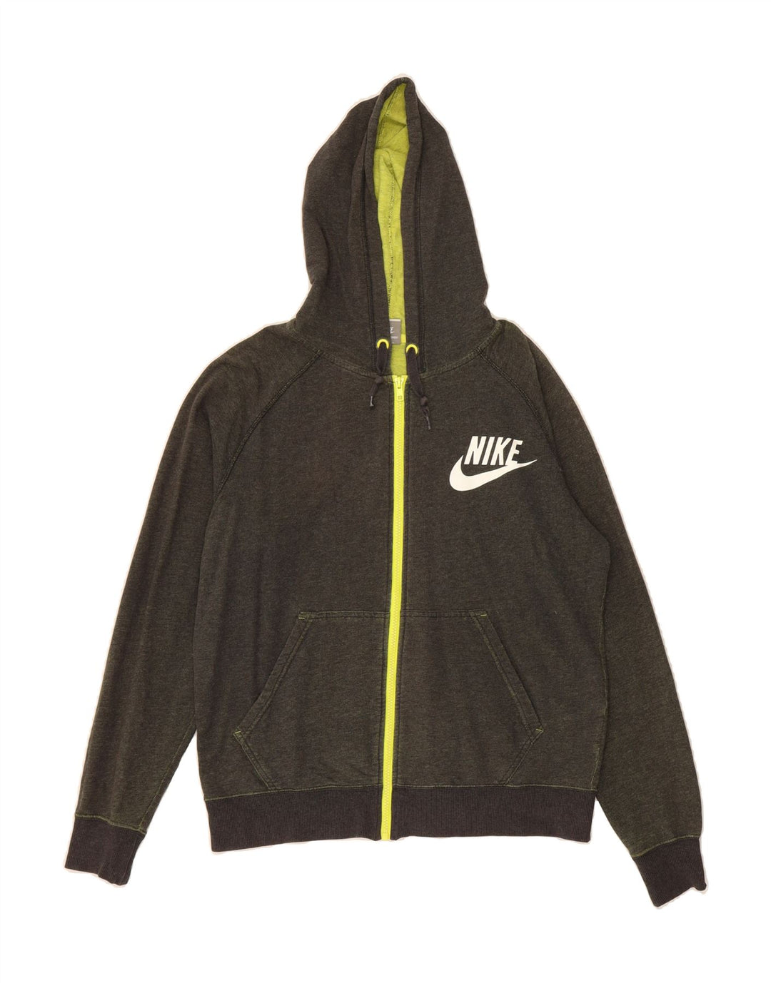 NIKE Womens Zip Hoodie Sweater UK 14 Medium Khaki Cotton Vintage Nike and Second-Hand Nike from Messina Hembry 