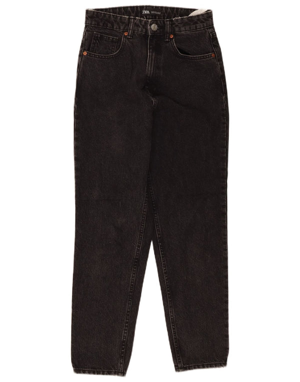 Zara Womens High Rise Tapered Jeans EU 34 2XS W24 L27 Black Cotton