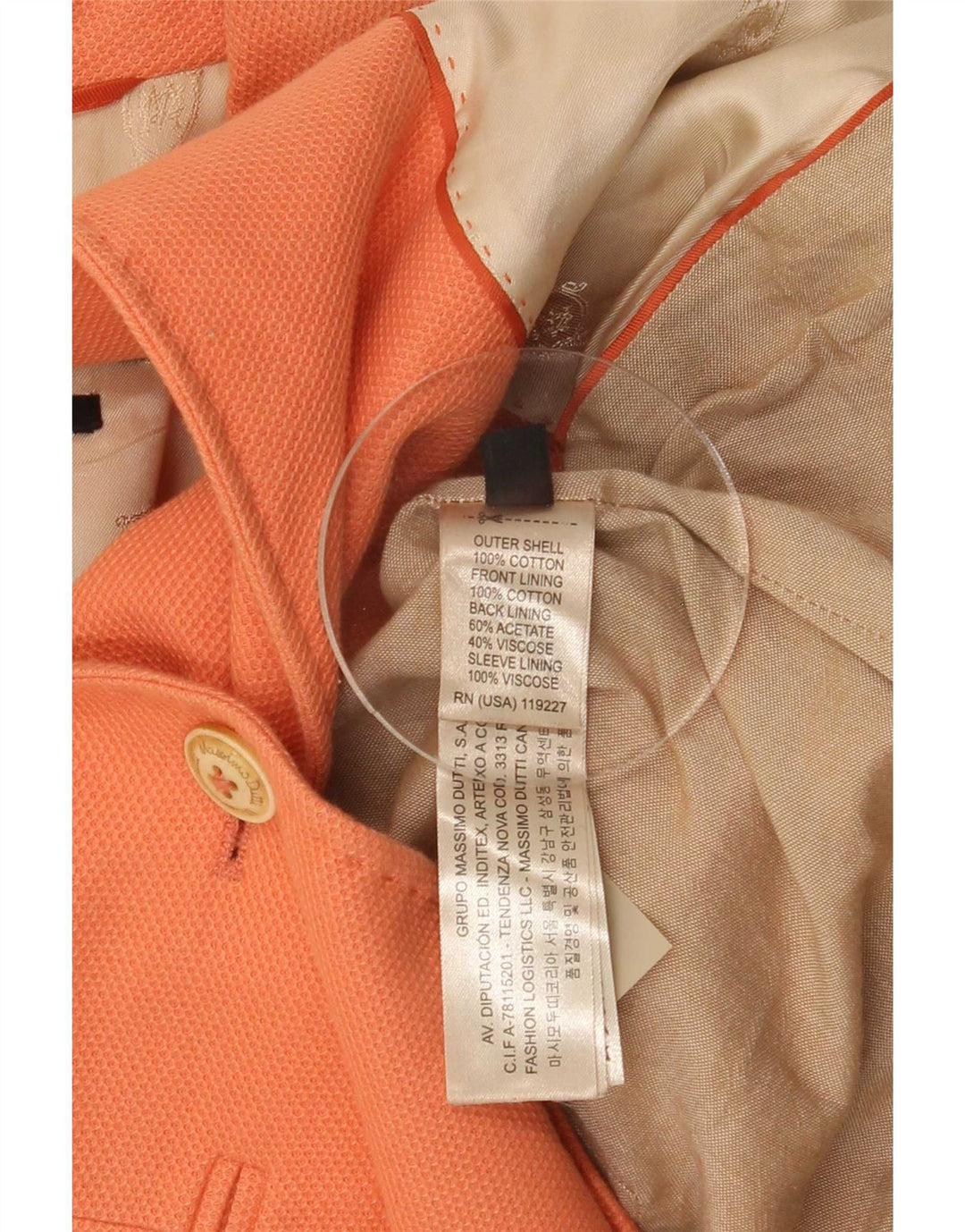 Massimo Dutti Womens 1 Button Blazer Jacket EU 38 Small Orange Cotton