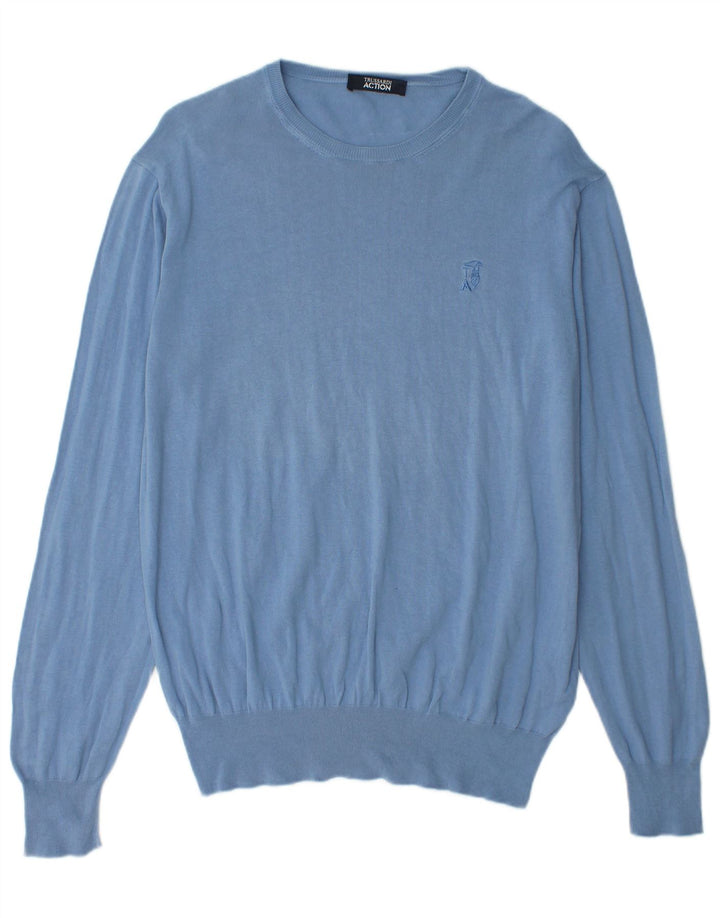 TRUSSARDI Mens Crew Neck Jumper Sweater IT 52 Large Blue Cotton