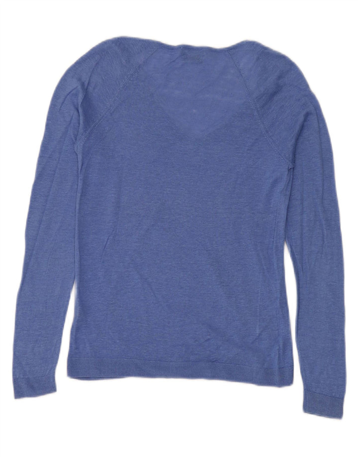 Massimo Dutti Womens V-Neck Jumper Sweater UK 12 Medium Blue Linen