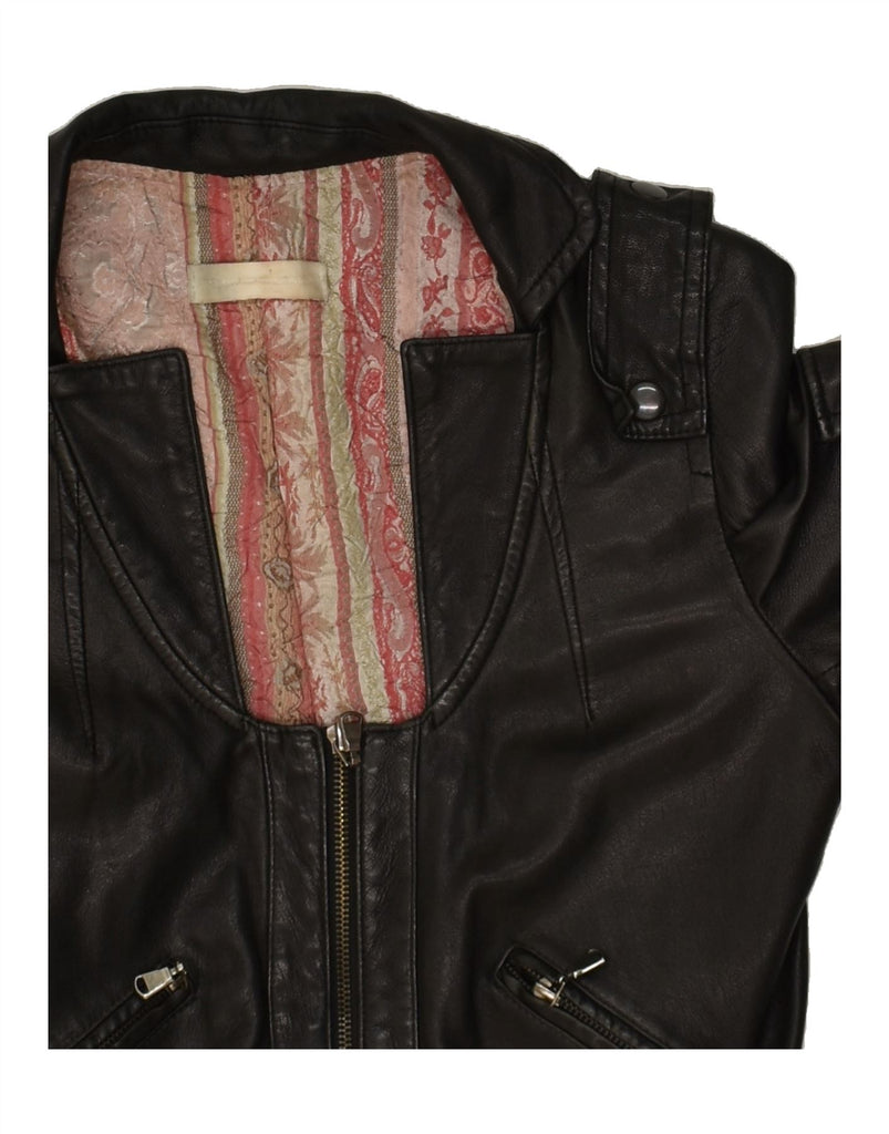 VINTAGE Womens Crop Leather Jacket IT 44 Medium Black Leather | Vintage Vintage | Thrift | Second-Hand Vintage | Used Clothing | Messina Hembry 