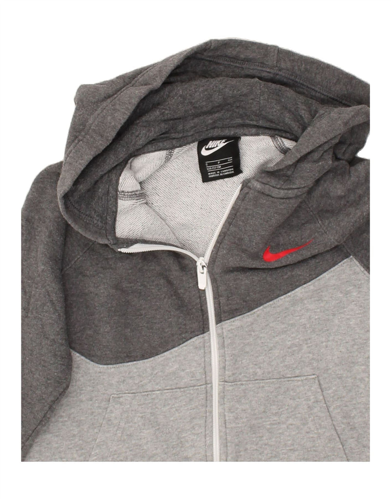 NIKE Boys Zip Hoodie Sweater 8-9 Years Small Grey Colourblock Cotton | Vintage Nike | Thrift | Second-Hand Nike | Used Clothing | Messina Hembry 