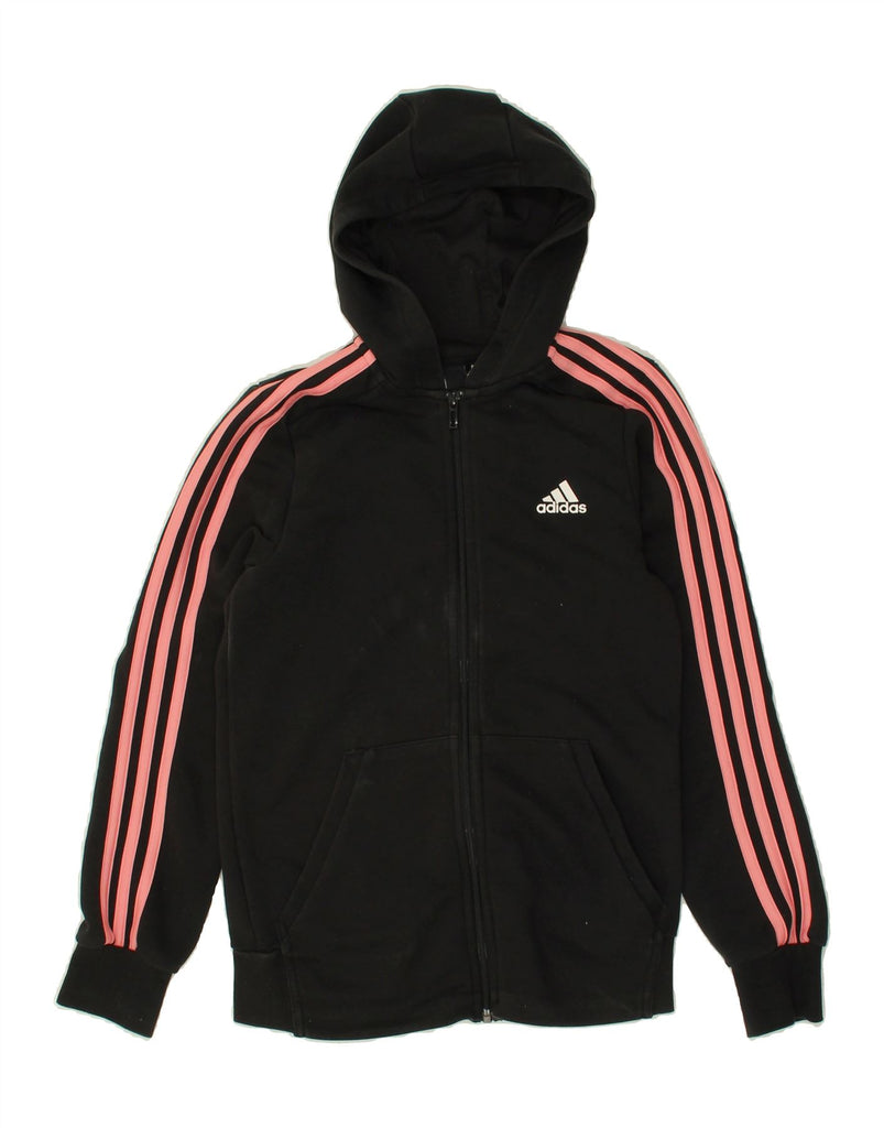 ADIDAS Girls Zip Hoodie Sweater 13-14 Years Black Cotton | Vintage Adidas | Thrift | Second-Hand Adidas | Used Clothing | Messina Hembry 