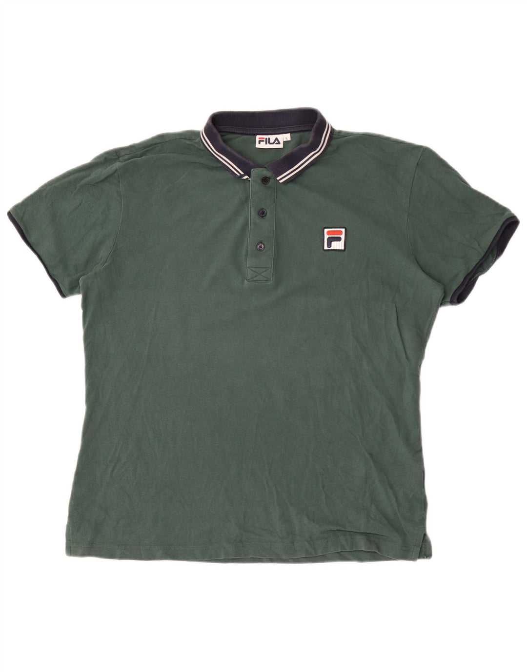 Fila Mens Polo Shirt Large Green Colourblock Cotton