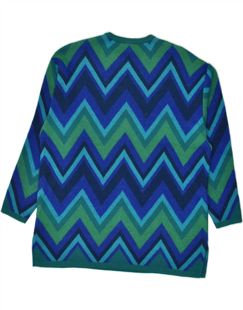 LUCIA Womens Crew Neck Jumper Sweater UK 16 Large Blue Chevron Polyacrylic Vintage Lucia and Second-Hand Lucia from Messina Hembry 