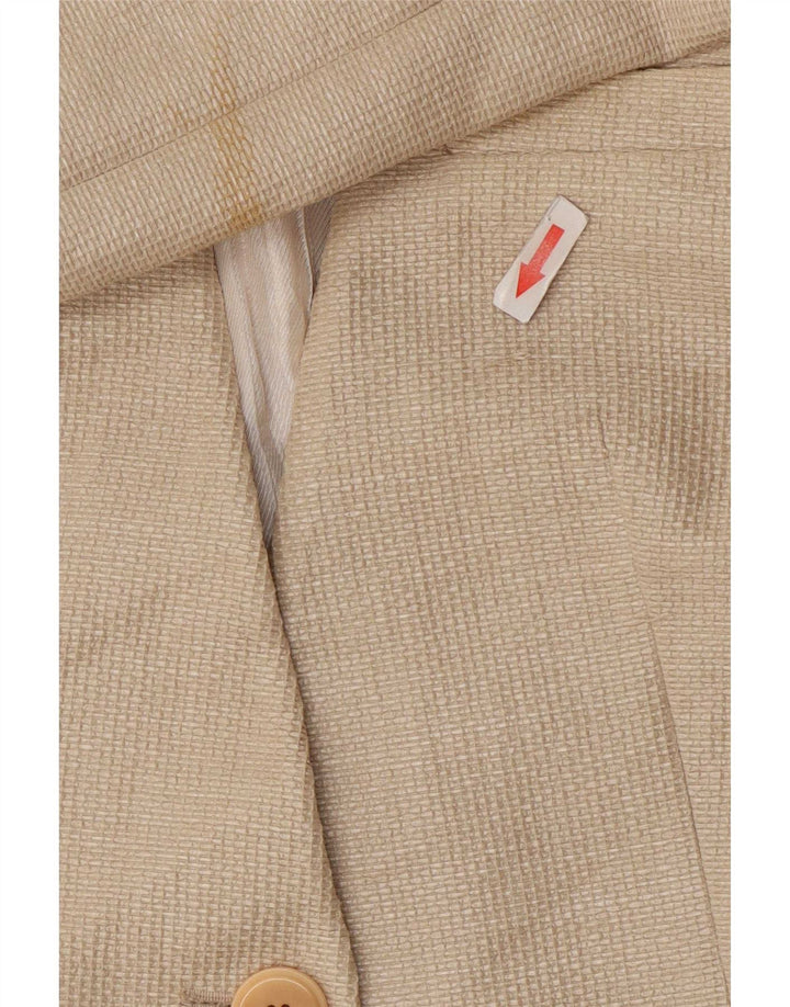 Zara Womens Blazer Jacket UK 12 Medium Beige Cotton