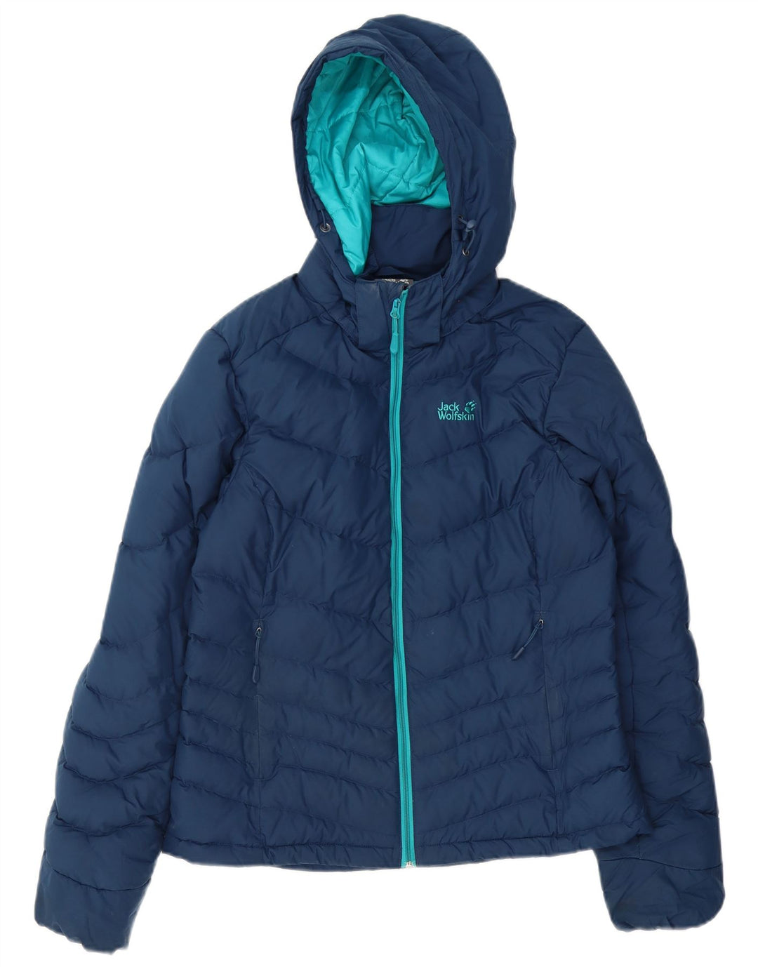 Jack Wolfskin Womens Hooded Padded Jacket UK 8/10 Small Navy Blue Polyester