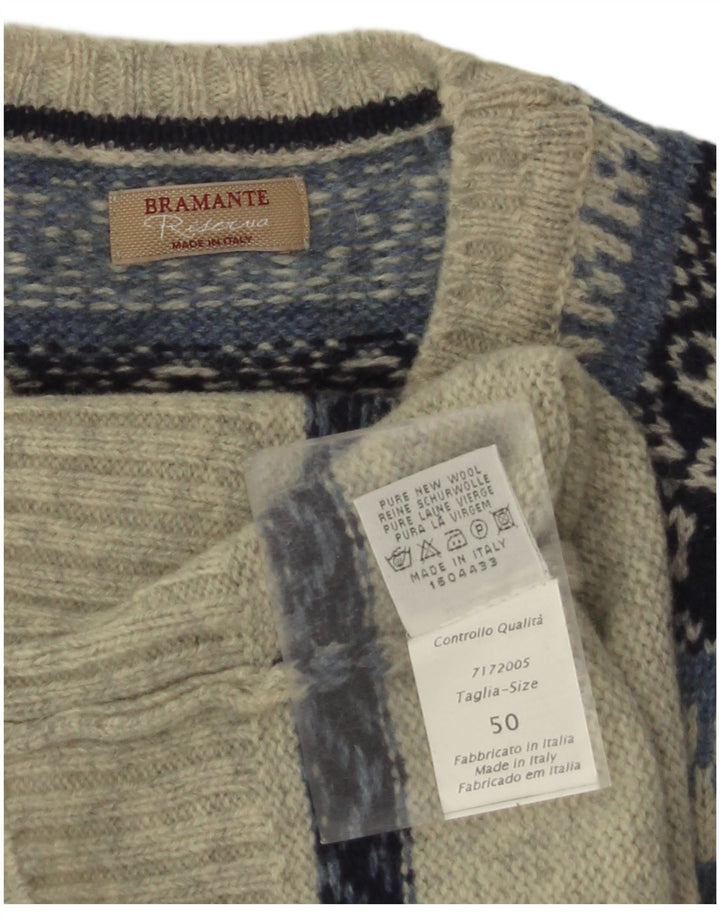 Bramante Mens Crew Neck Jumper Sweater IT 50 Medium Grey Fair Isle New Wool