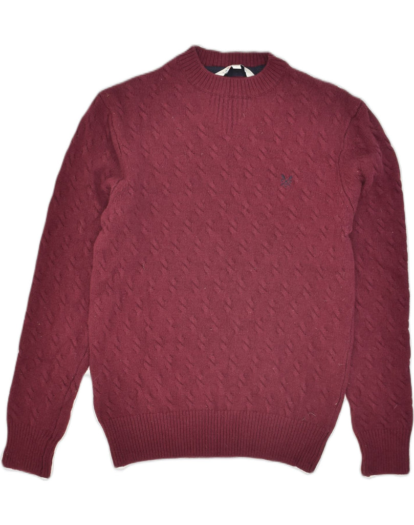 CREW CLOTHING Mens Crew Neck Jumper Sweater Small Burgundy Lambswool | Vintage Crew Clothing | Thrift | Second-Hand Crew Clothing | Used Clothing | Messina Hembry 