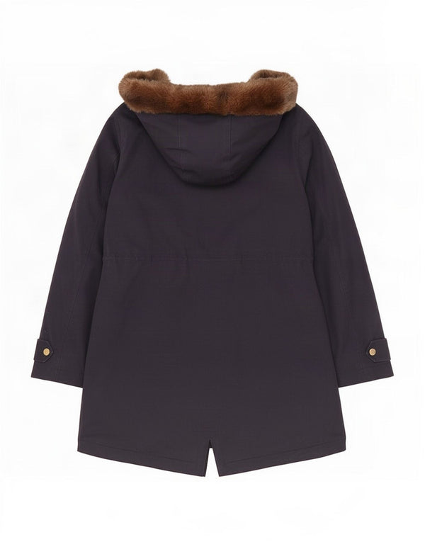 Jules Womens Hooded Parka Jacket UK 10 Small Navy Blue Cotton
