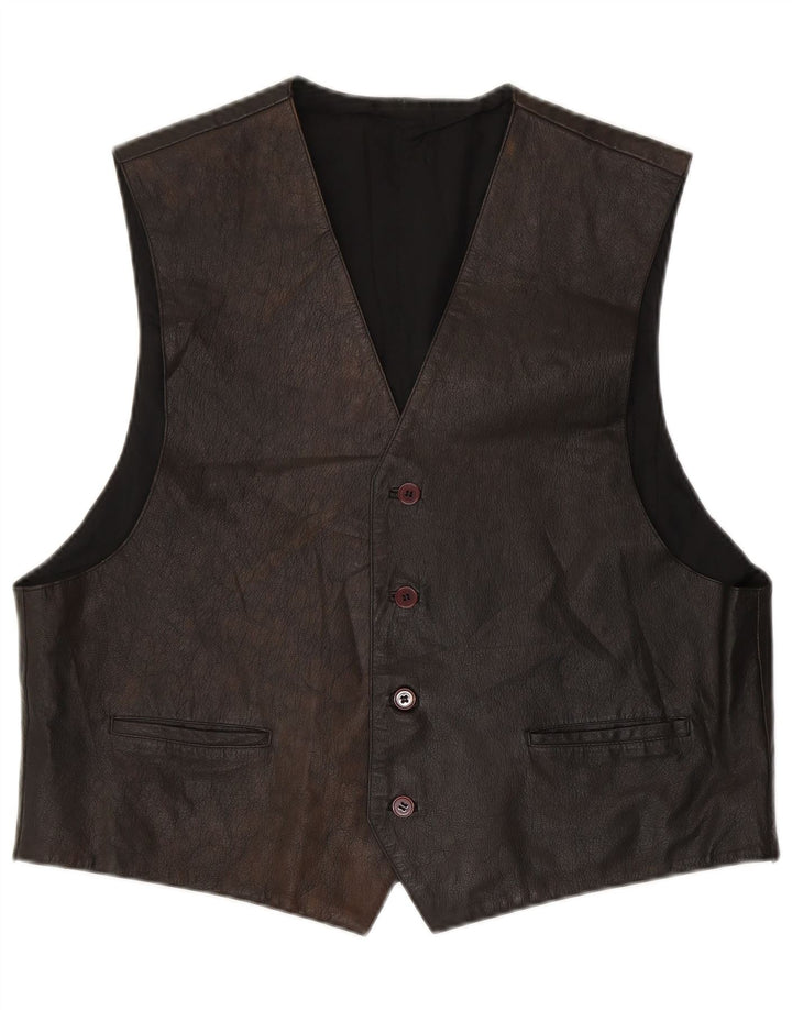 VINTAGE Mens Leather Waistcoat IT 56 XL Brown