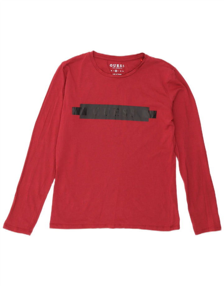 Guess Womens Graphic Top Long Sleeve UK 12 Medium Burgundy Colourblock