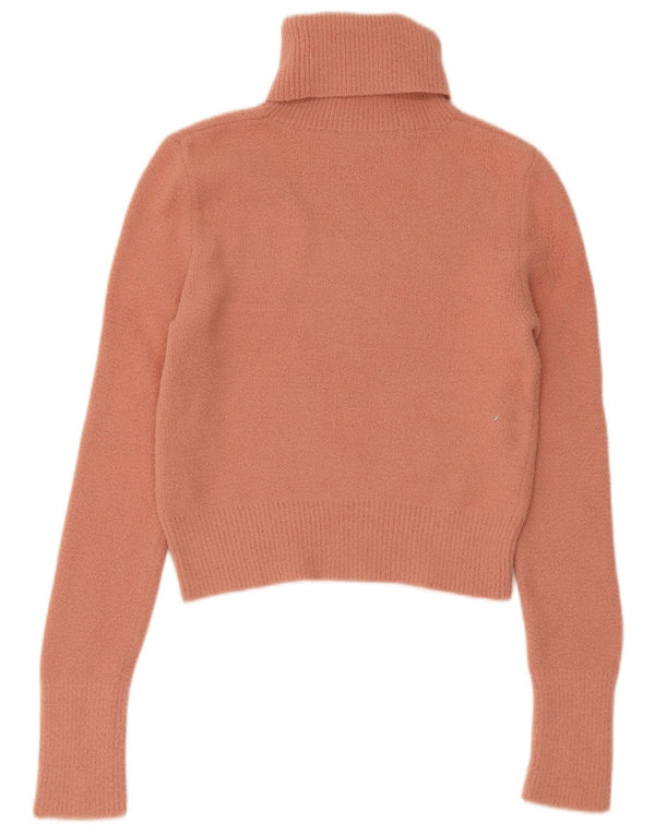 Zara Womens Crop Roll Neck Jumper Sweater UK 8 Small Pink Nylon