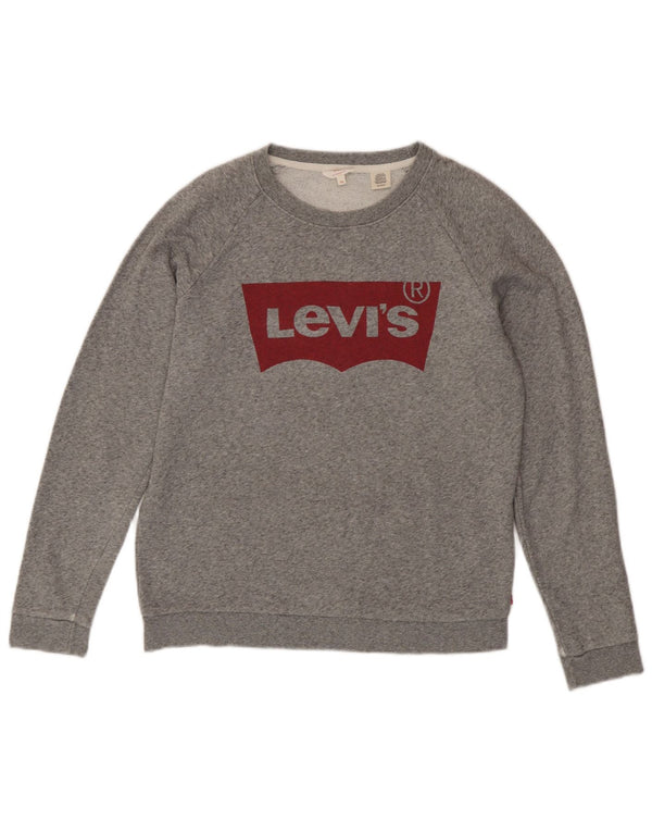 Levi's Womens Graphic Oversized Sweatshirt Jumper UK 6 XS Grey Flecked