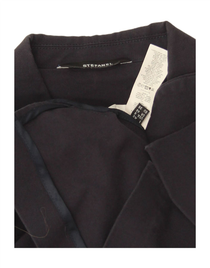 Stefanel Womens Crop 3 Button Blazer Jacket EU 38 Medium Navy Blue Cotton