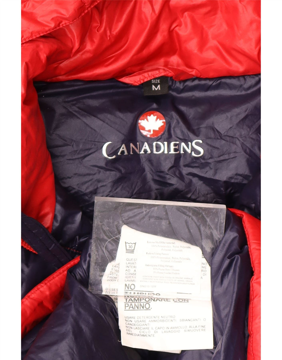 CANADIENS Womens Hooded Padded Jacket UK 14 Medium Red Colourblock