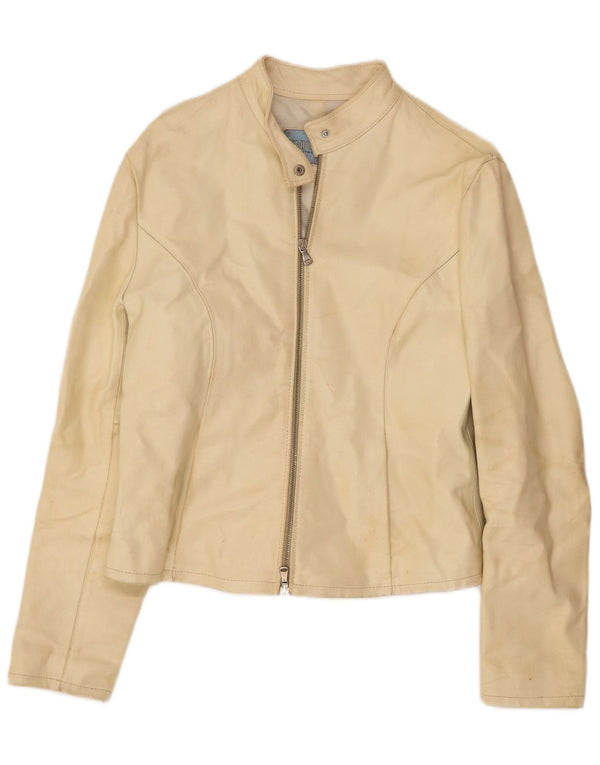 Vintage Womens Leather Biker Jacket UK 18 XL Off White