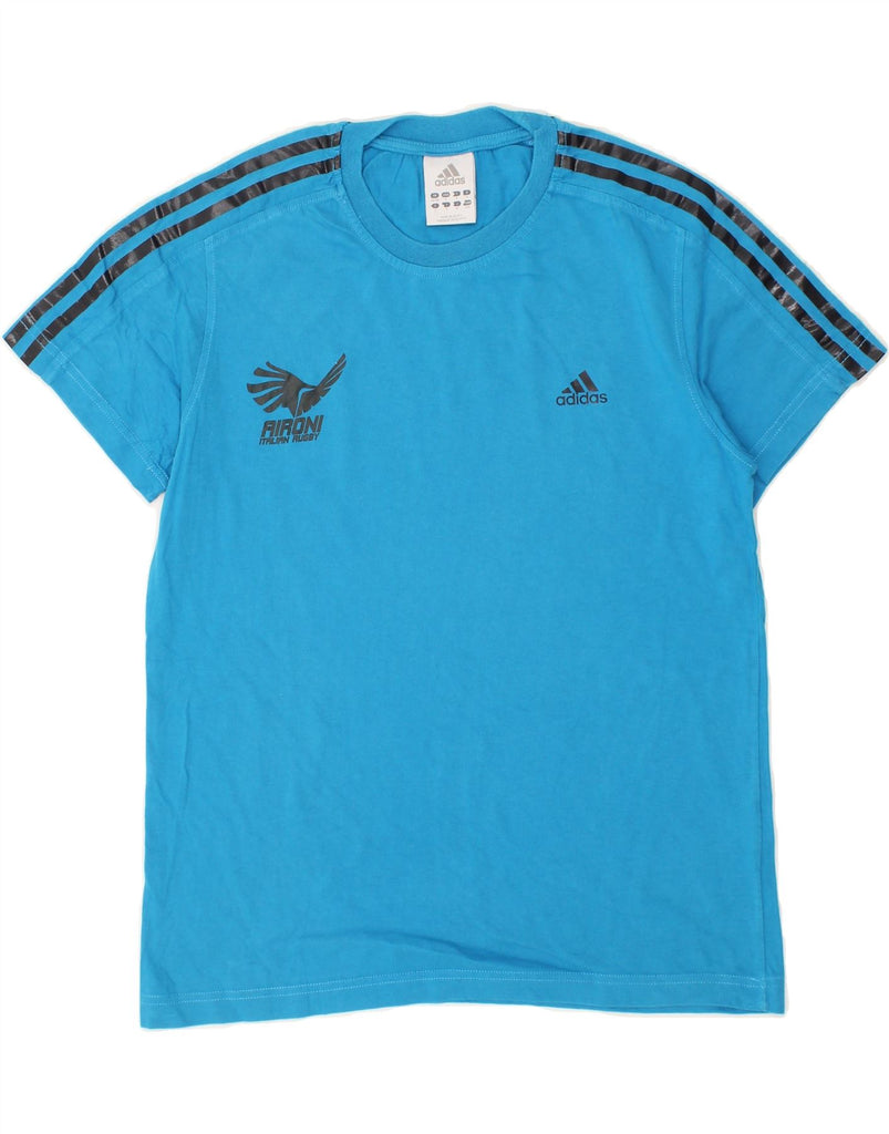 ADIDAS Mens Graphic T-Shirt Top UK 36/38 Small Blue Cotton Vintage Adidas and Second-Hand Adidas from Messina Hembry 