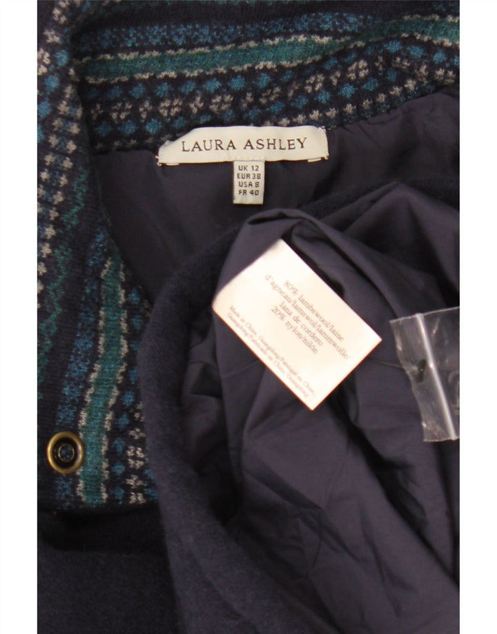 Laura Ashley Womens Bomber Jacket UK 12 Medium Navy Blue Lambswool