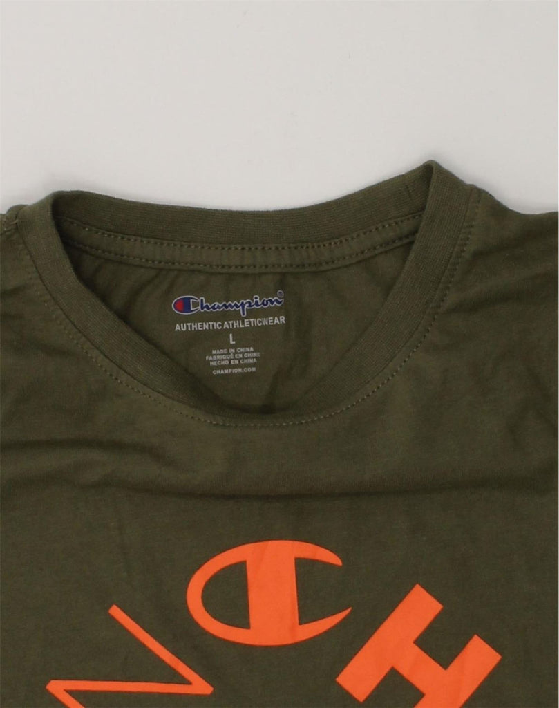 CHAMPION Boys Graphic T-Shirt Top 13-14 Years L Khaki Cotton | Vintage Champion | Thrift | Second-Hand Champion | Used Clothing | Messina Hembry 