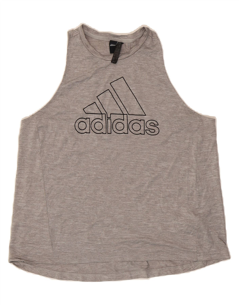 ADIDAS Womens Graphic Vest Top UK 20/22 XL Grey Flecked Polyester Vintage Adidas and Second-Hand Adidas from Messina Hembry 