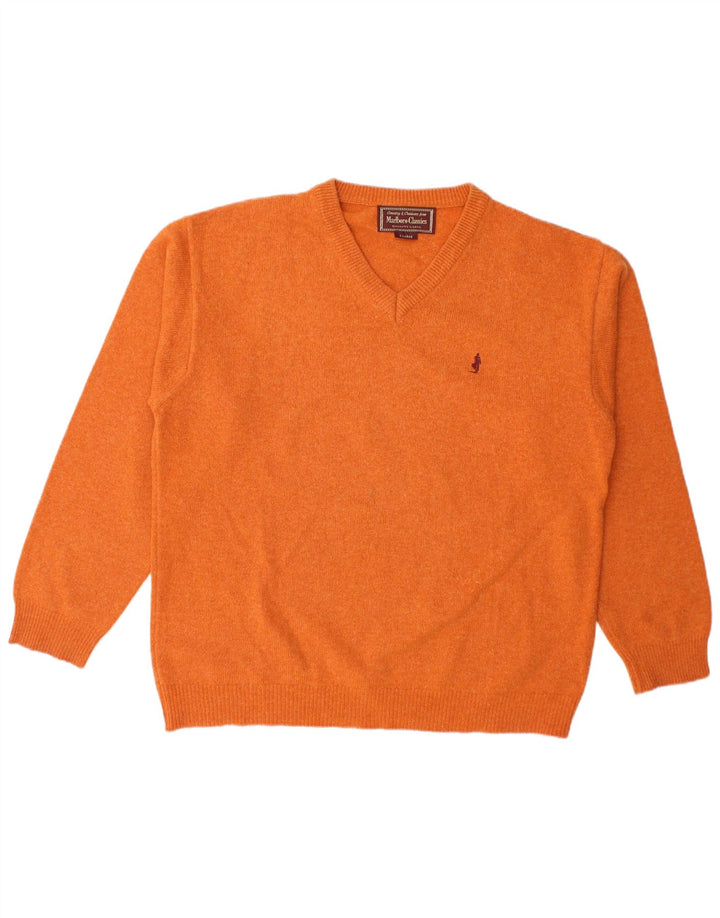 Marlboro Classics Mens V-Neck Jumper Sweater XL Orange Wool