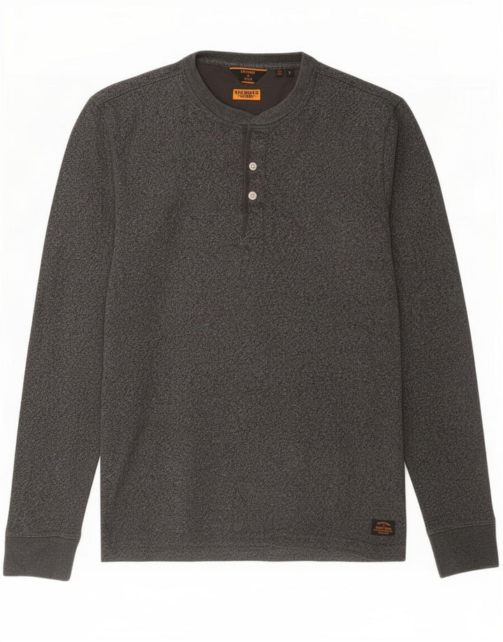 Superdry Mens Top Long Sleeve Small Grey Cotton