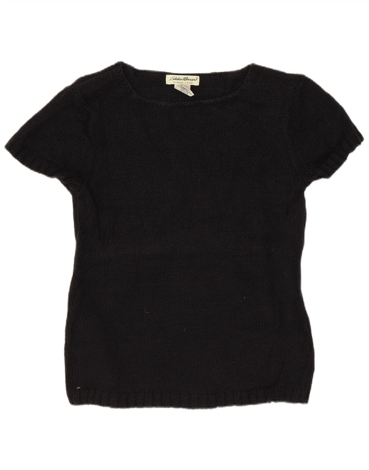 Eddie Bauer Womens Crop Boat Neck Jumper Sweater UK 12 Medium Black