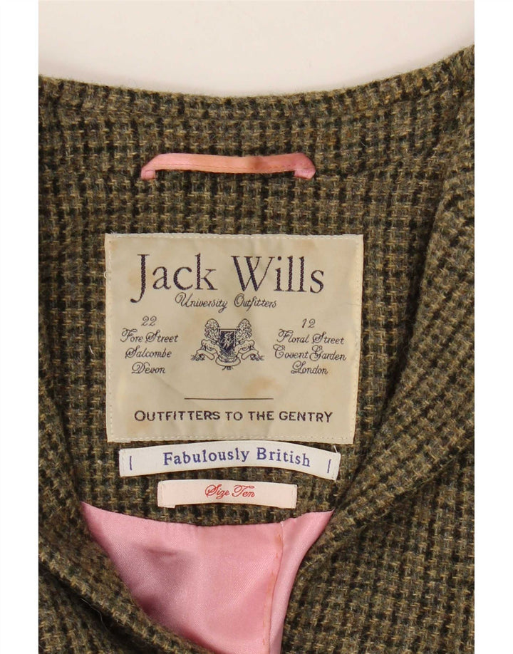 Jack Wills Womens 3 Button Blazer Jacket UK 10 Small Khaki Houndstooth Wool