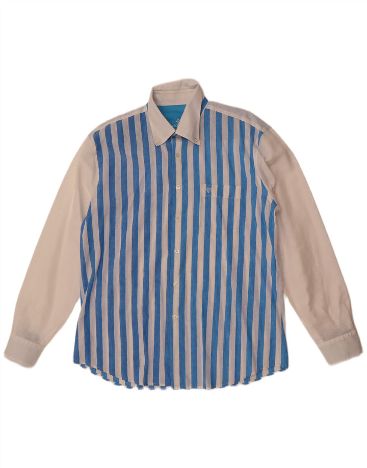 Caporiccio Mens Shirt XL Blue Striped Linen
