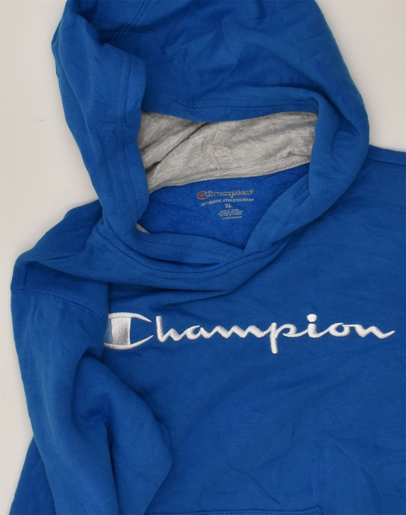 CHAMPION Womens Graphic Hoodie Jumper UK 18 XL Blue Cotton | Vintage Champion | Thrift | Second-Hand Champion | Used Clothing | Messina Hembry 