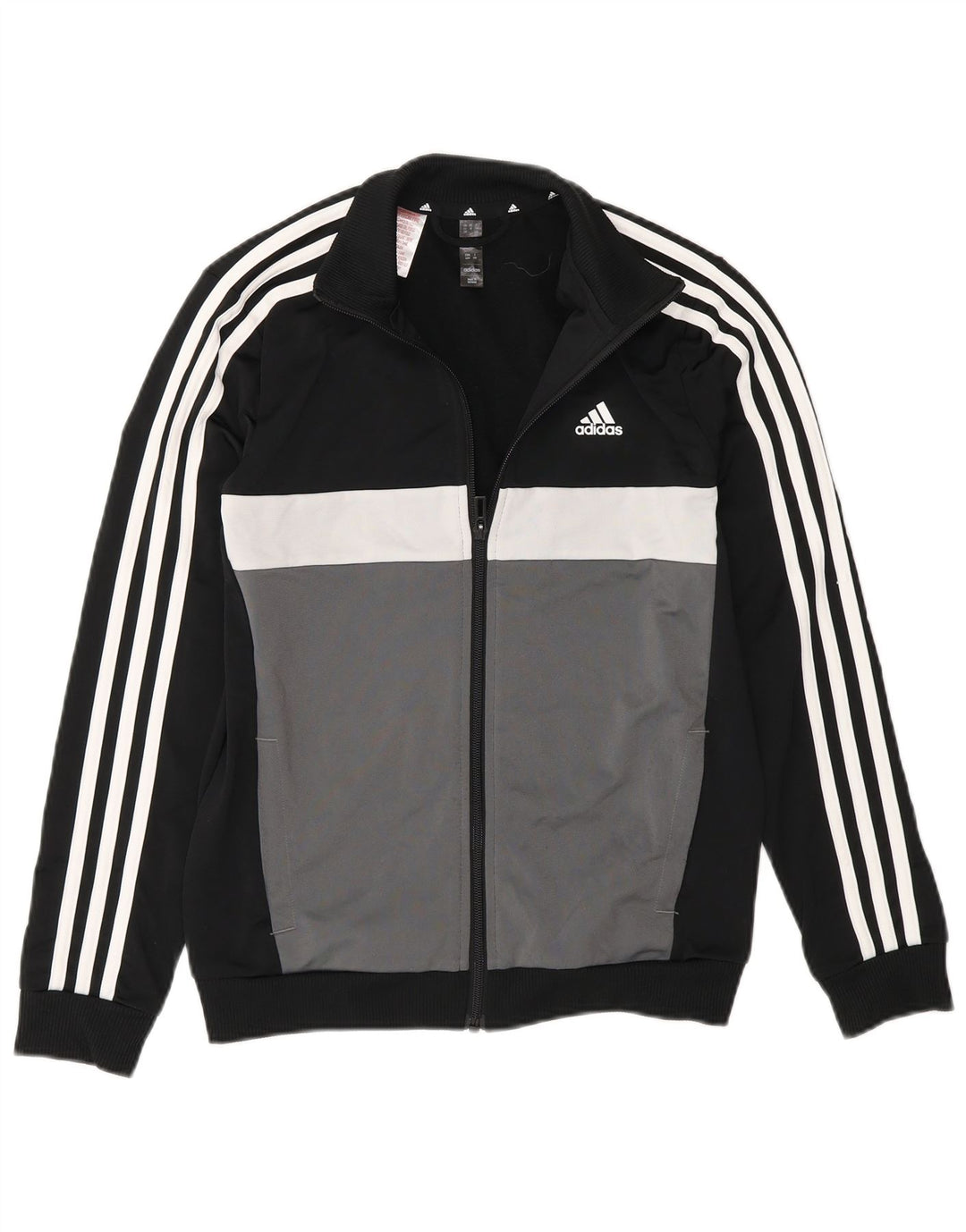 Adidas Boys Tracksuit Top Jacket 11-12 Years Black Colourblock Polyester