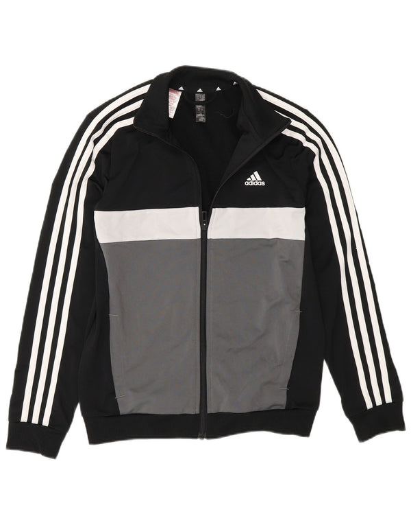 Adidas Boys Tracksuit Top Jacket 11-12 Years Black Colourblock Polyester