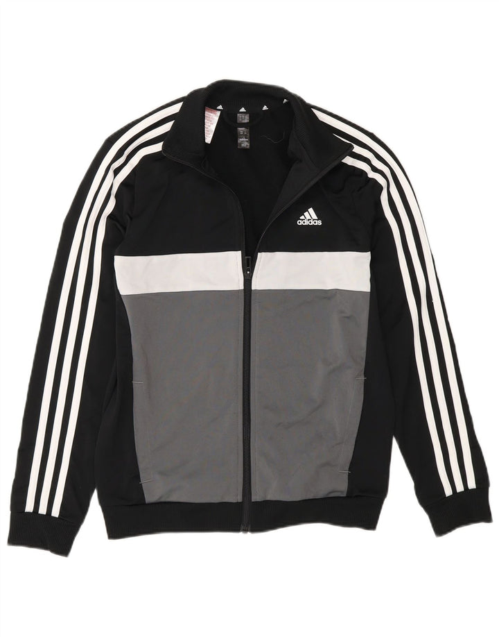 Adidas Boys Tracksuit Top Jacket 11-12 Years Black Colourblock Polyester