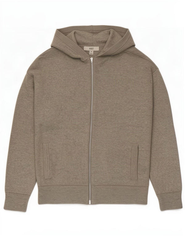 Marks & Spencer Womens Hooded Cardigan Sweater UK 14 Medium Grey Viscose