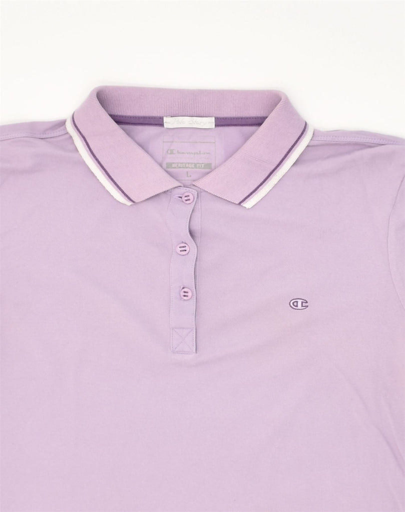 CHAMPION Womens Herritage Fit Polo Shirt UK 16 Large Purple Cotton | Vintage Champion | Thrift | Second-Hand Champion | Used Clothing | Messina Hembry 