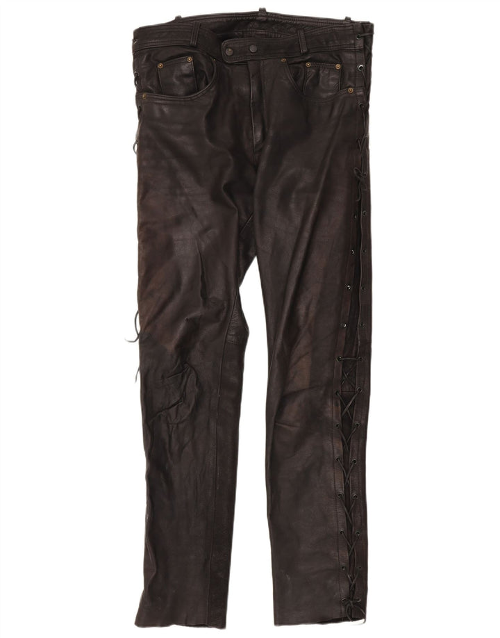 Vintage Mens Leather Trousers W36 L34 Black