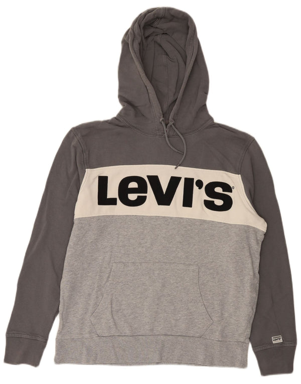Levi's Mens Graphic Hoodie Jumper Large Grey Colourblock Cotton