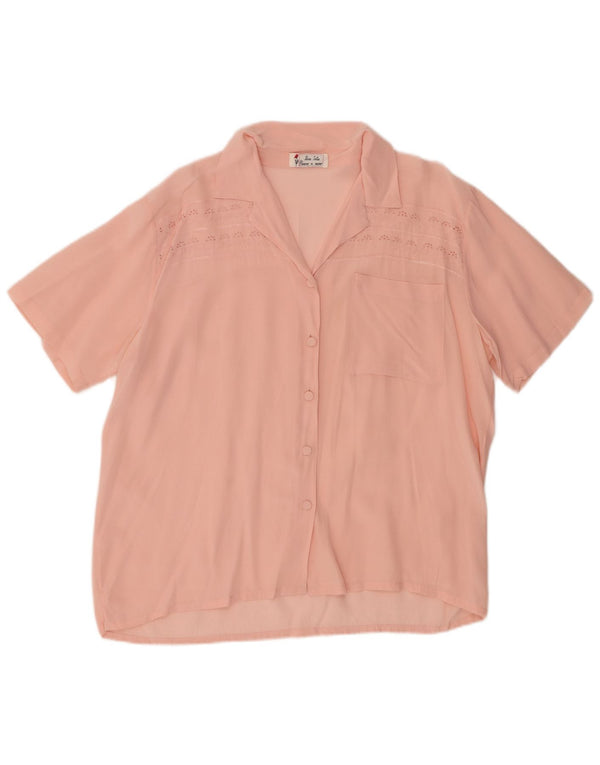 Vintage Womens Short Sleeve Shirt Blouse UK 16 Large Pink Silk