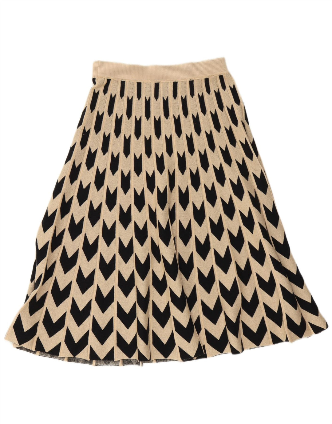 Hugo Boss Womens Knit Flared Skirt Medium W30 Beige Geometric Wool