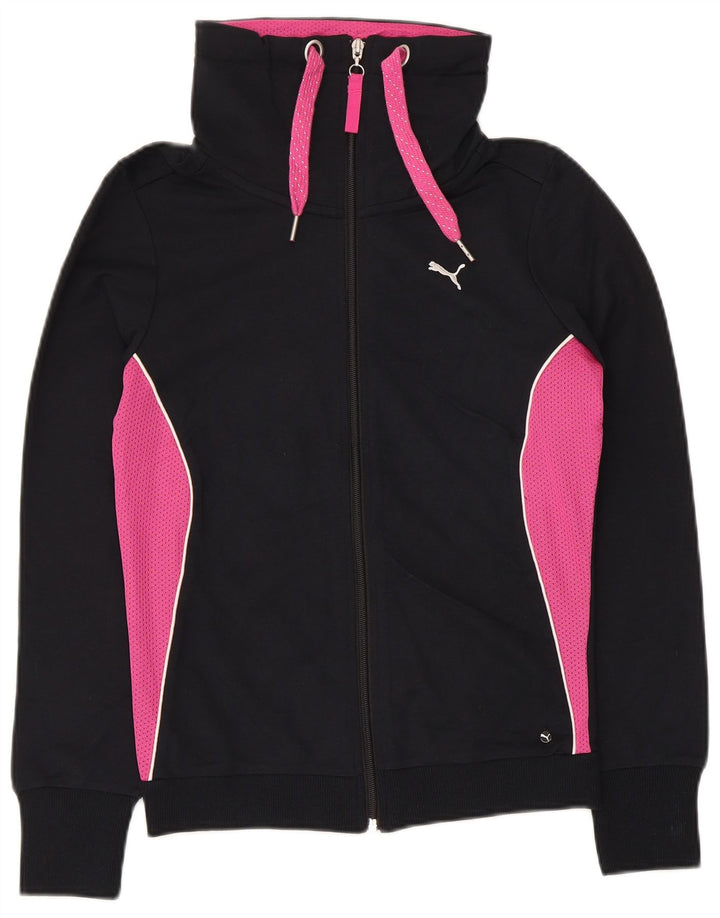 Puma Womens Tracksuit Top Jacket UK 8 Small Black Colourblock Cotton