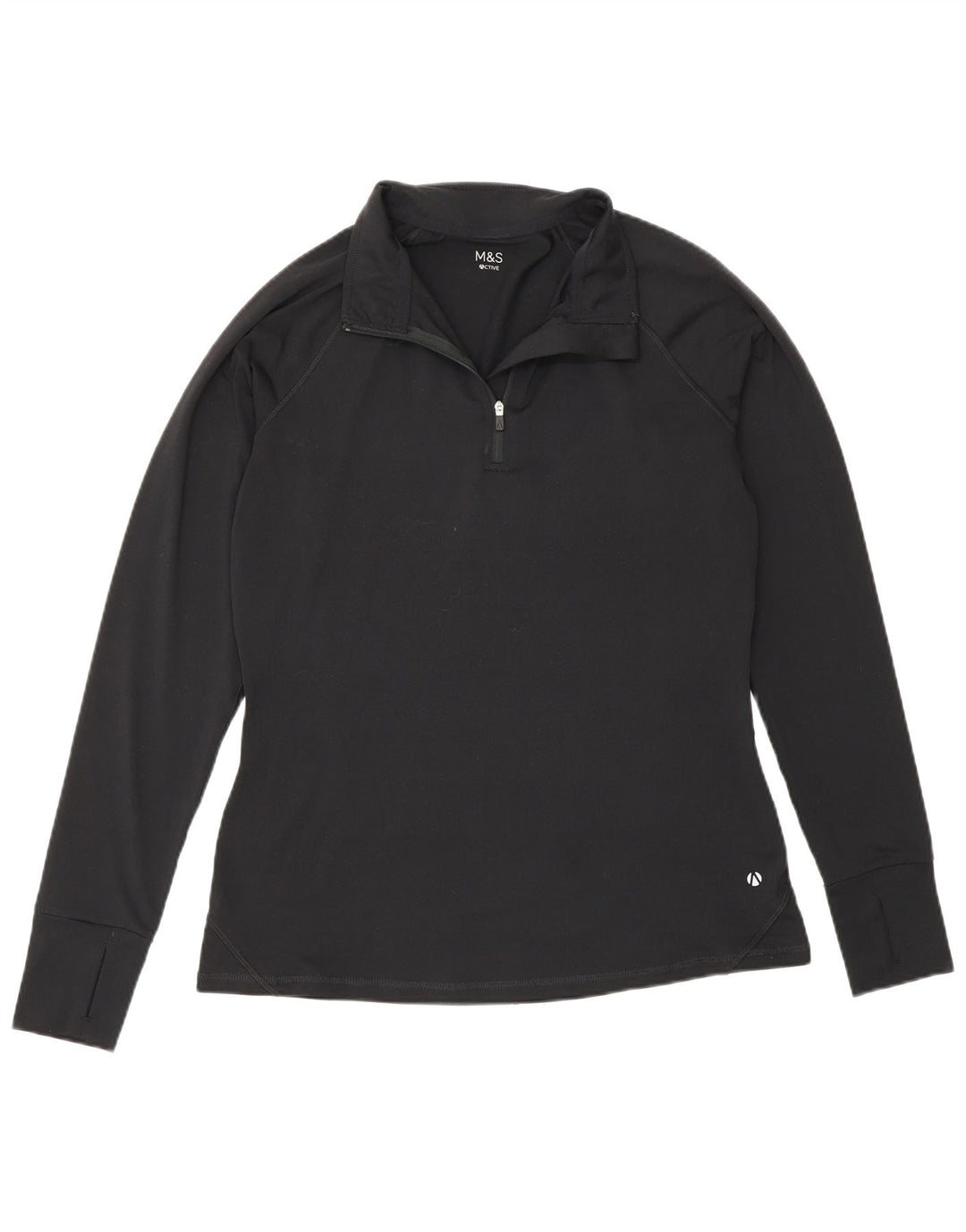 Marks & Spencer Womens Zip Neck Pullover Tracksuit Top UK 12 Medium Black